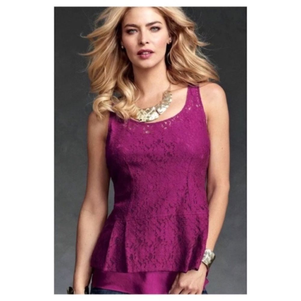 CAbi style 131 Sleeveless Lace Top Purple Peplum Blouse Medium Tank